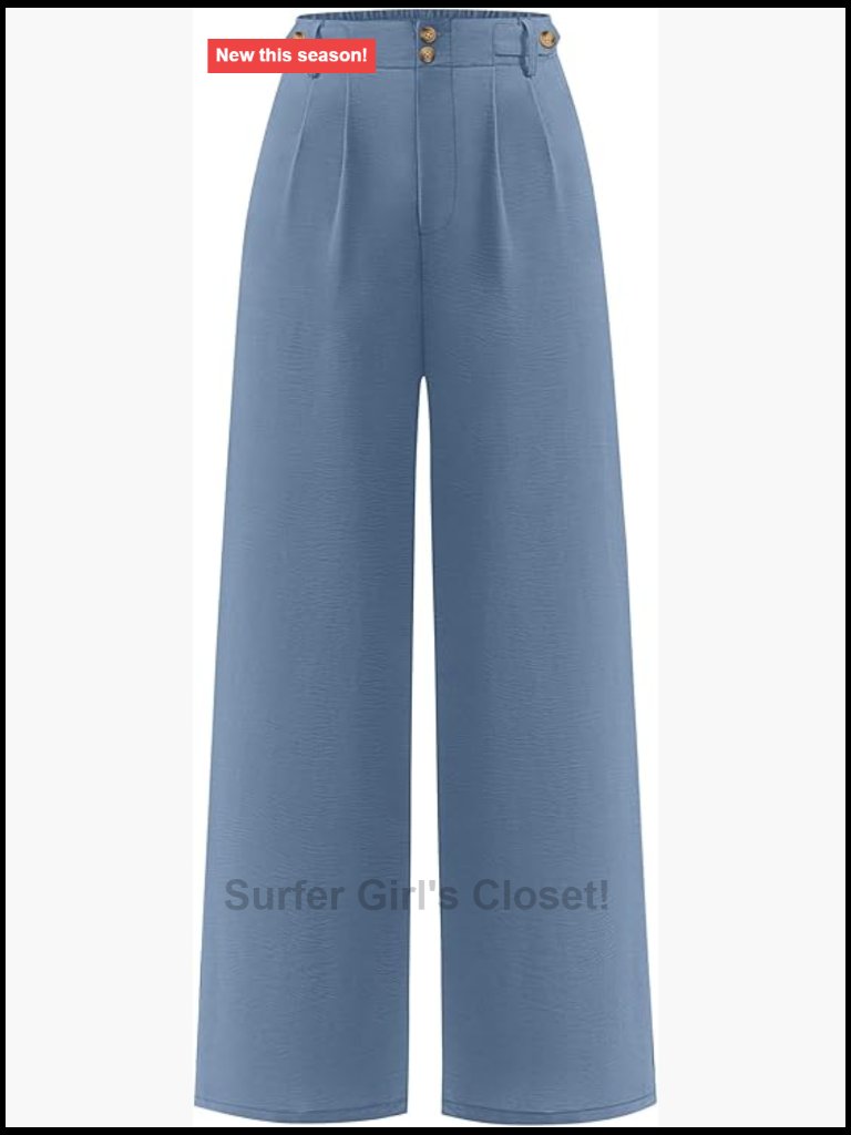 Wide Leg High Waisted Pleated Button Dress Pants Trousers Business Casual